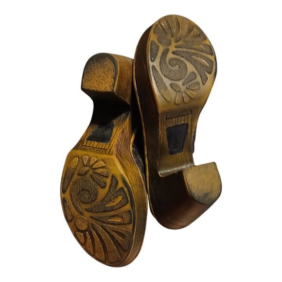 Born Women's Gray Metallic Leather Platform Clogs Heels Shoes Size 7 - Picture 7 of 10